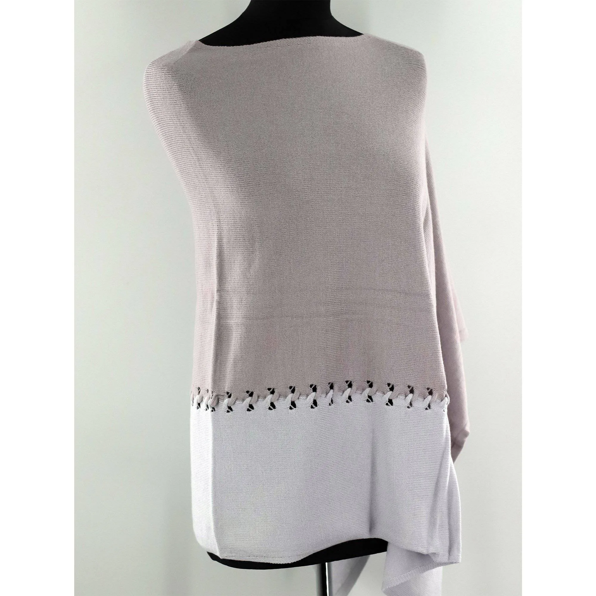 Poncho with Two Tone Detail - Light Grey