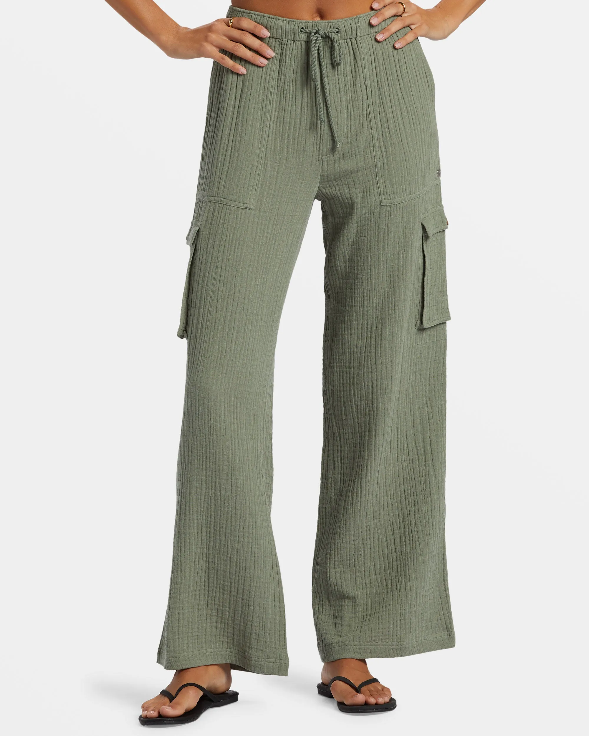 Precious Cargo Gauze High Waisted Pants - Agave Green