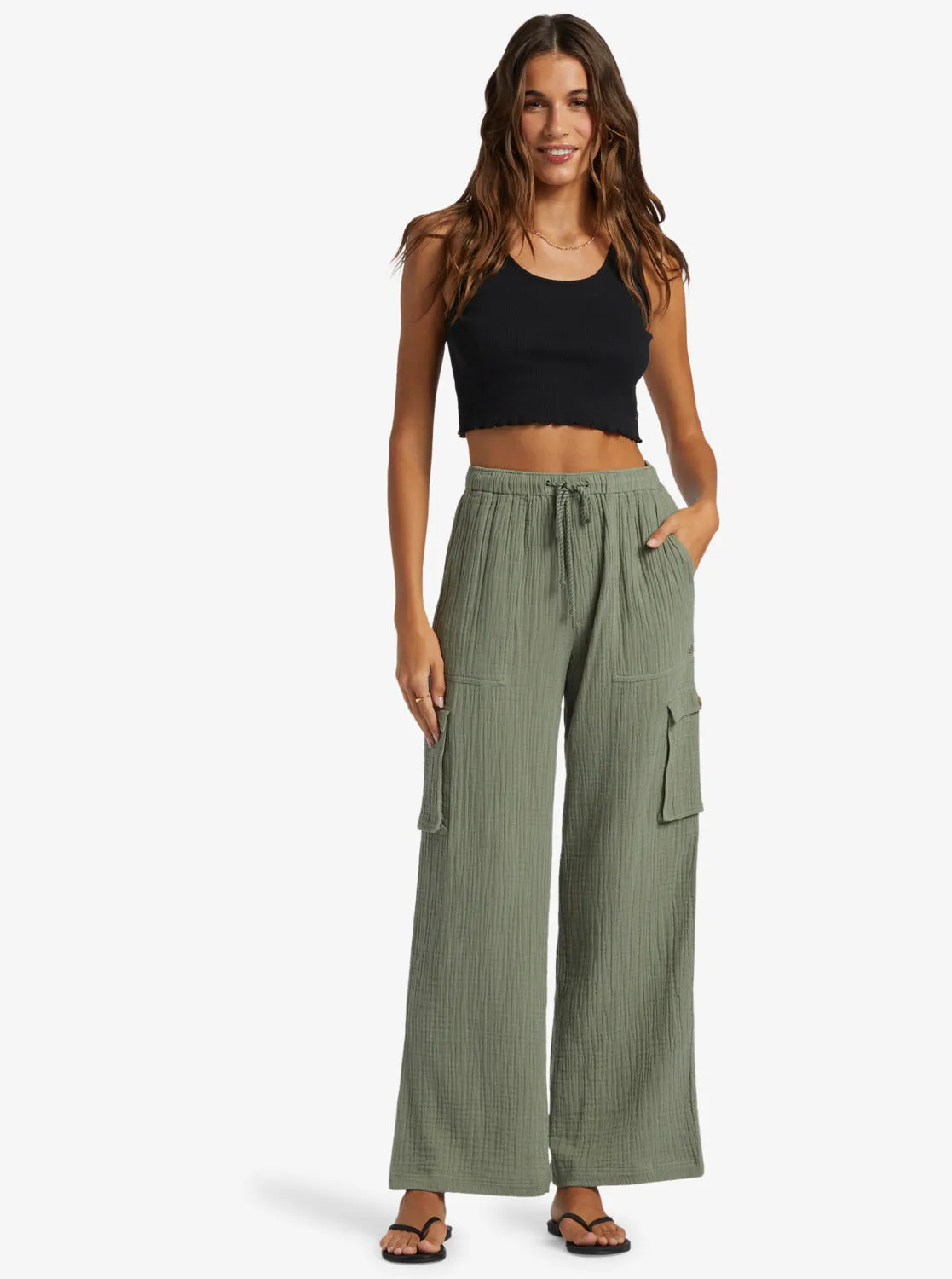 Precious Cargo Gauze High Waisted Pants - Agave Green