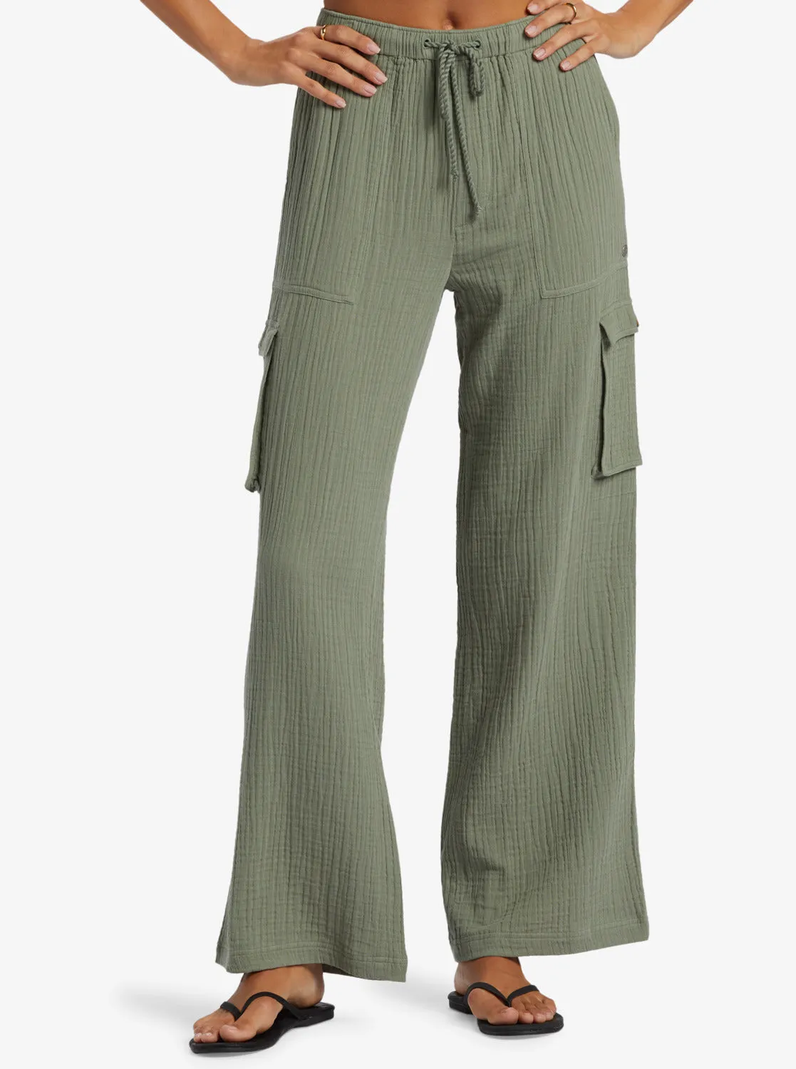 Precious Cargo Gauze High Waisted Pants - Agave Green