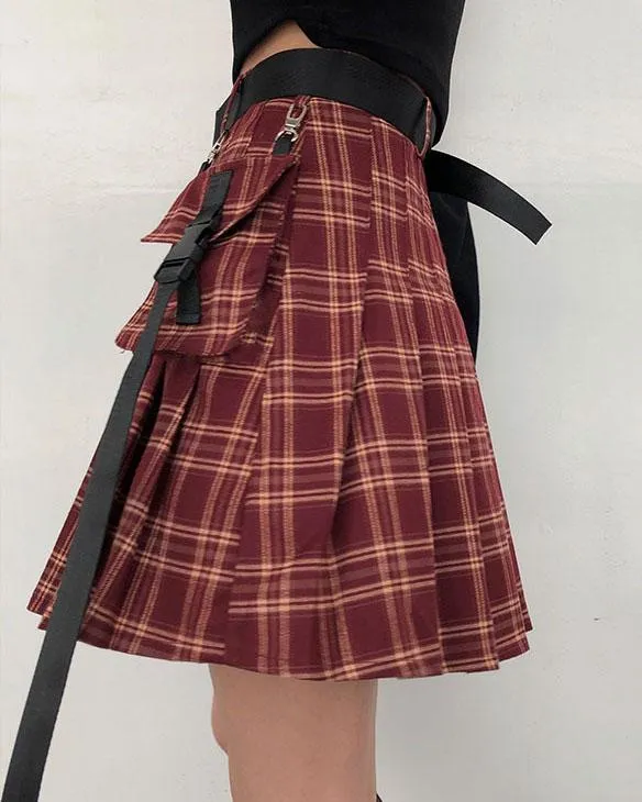 Punk Plaid Red Skirt SD00215