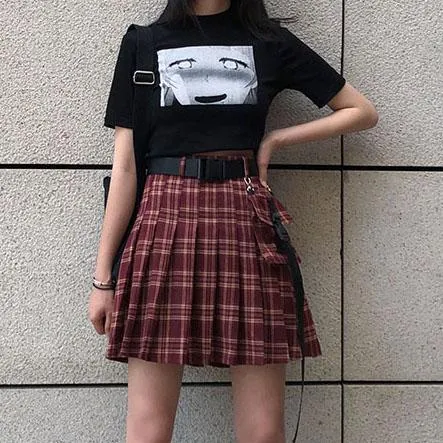 Punk Plaid Red Skirt SD00215