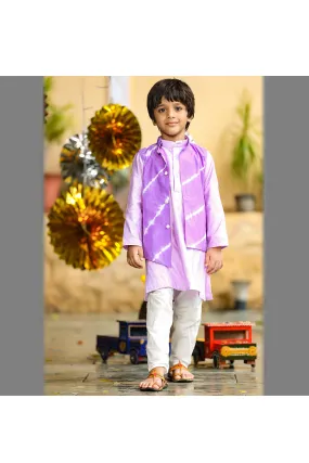 Purple Chanderi Kurta With Leheriya Jacket And Churidar