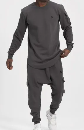 QL Sniper Set Cargo Joggers and Longline Top in Dark Grey