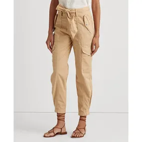 Ralph Lauren Womens Pants Micro-Sanded Twill Cargo Self Belt Bow Tan Cotton