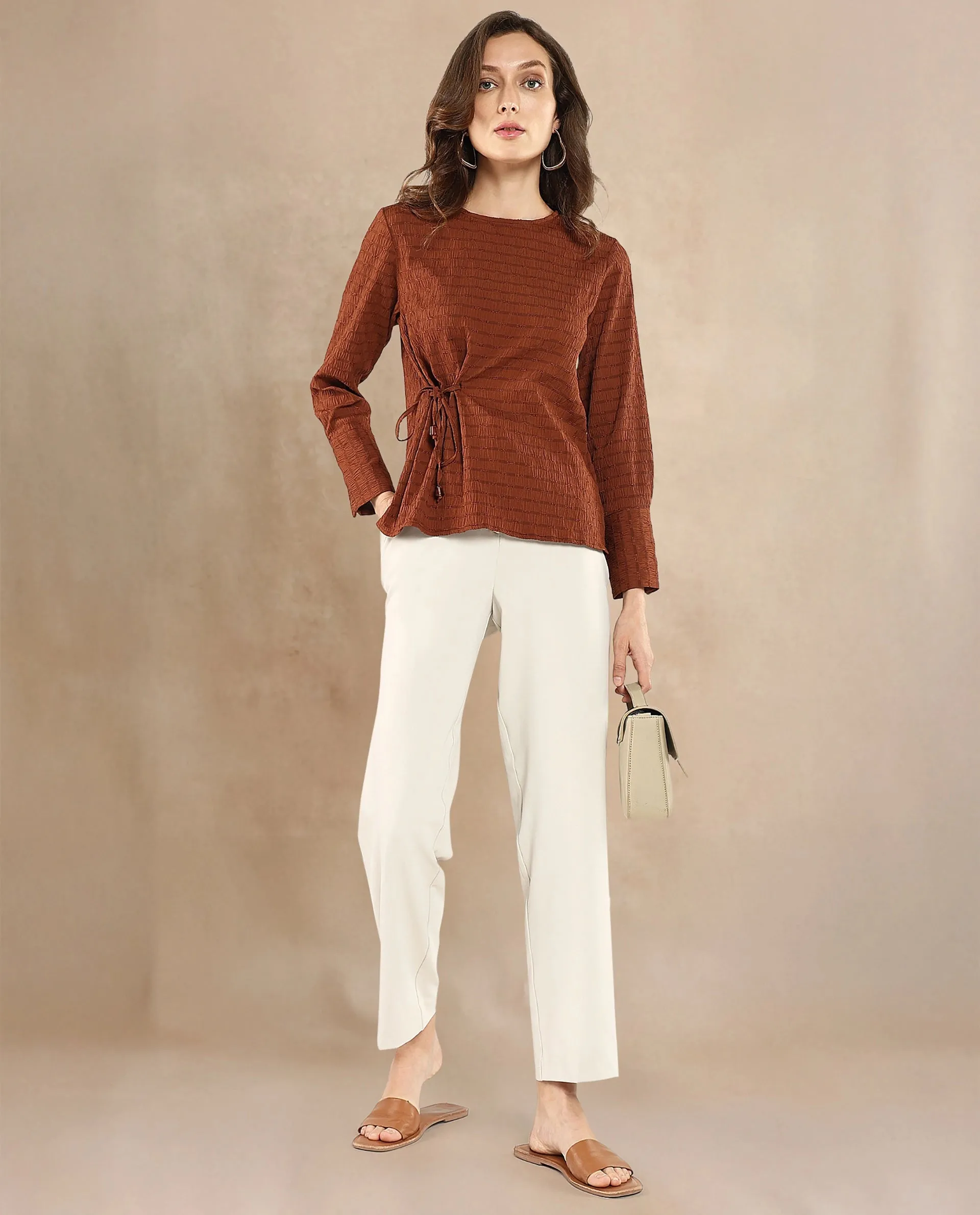 Rareism Women Kiop Rust Plain Top