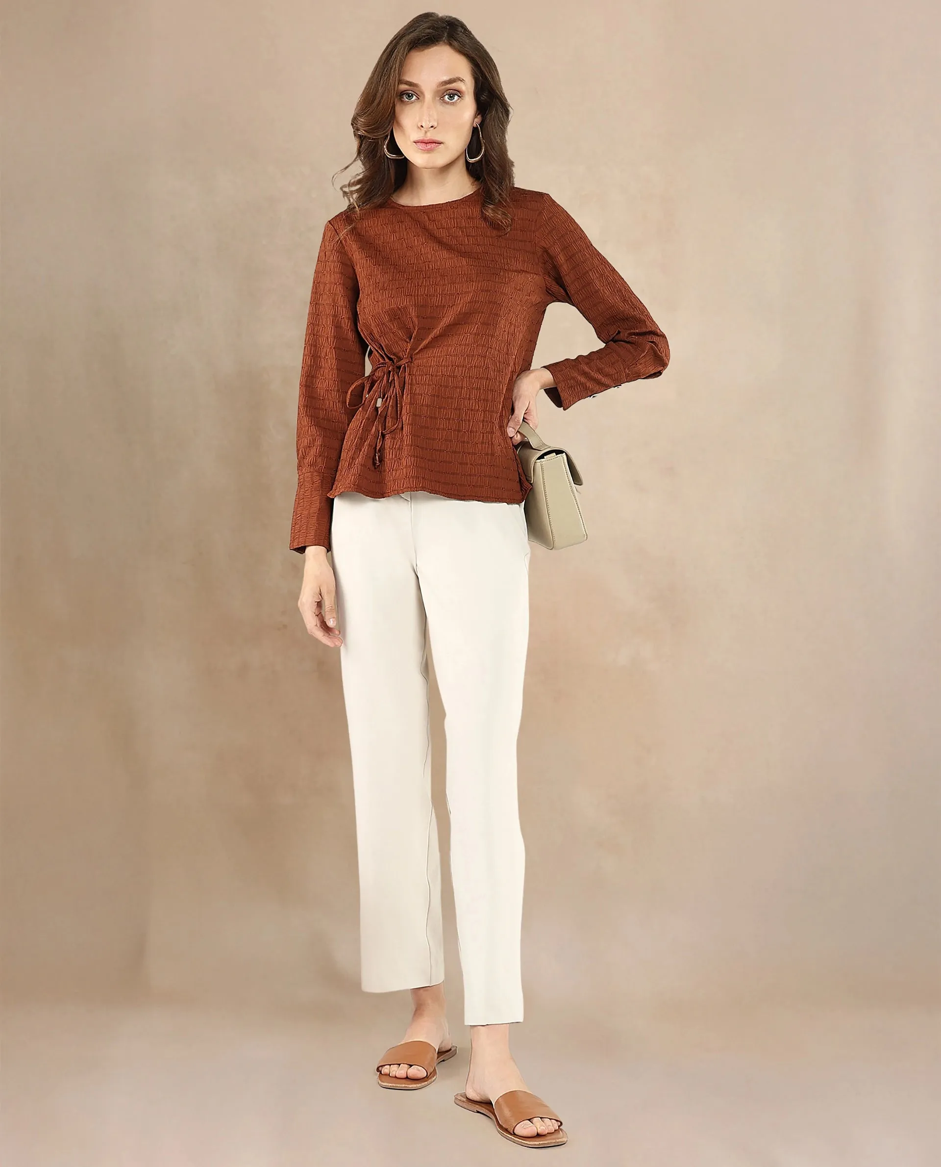 Rareism Women Kiop Rust Plain Top