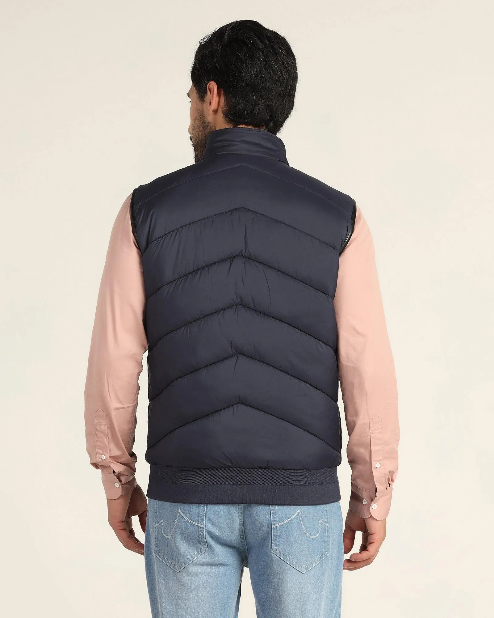 Reversible Navy Solid Zipper Jacket - Cabe