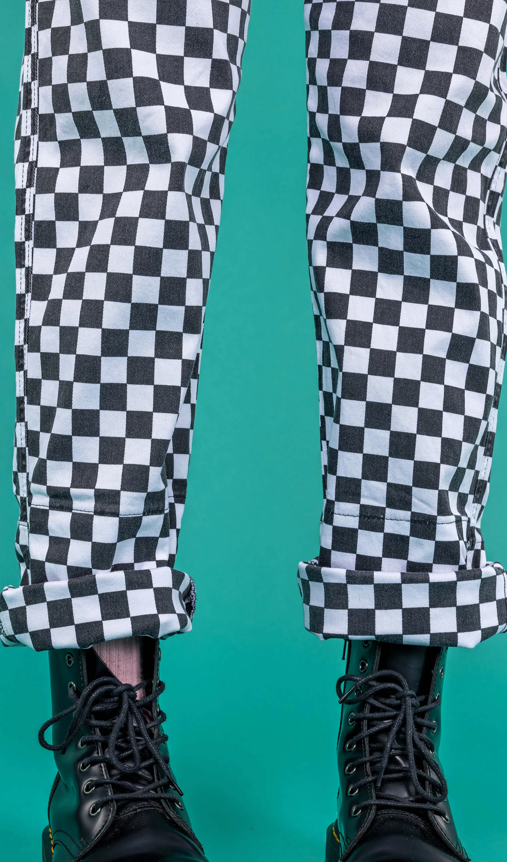 Run & Fly - Checkerboard High Waist Straight Leg Jeans