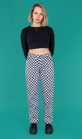 Run & Fly - Checkerboard High Waist Straight Leg Jeans