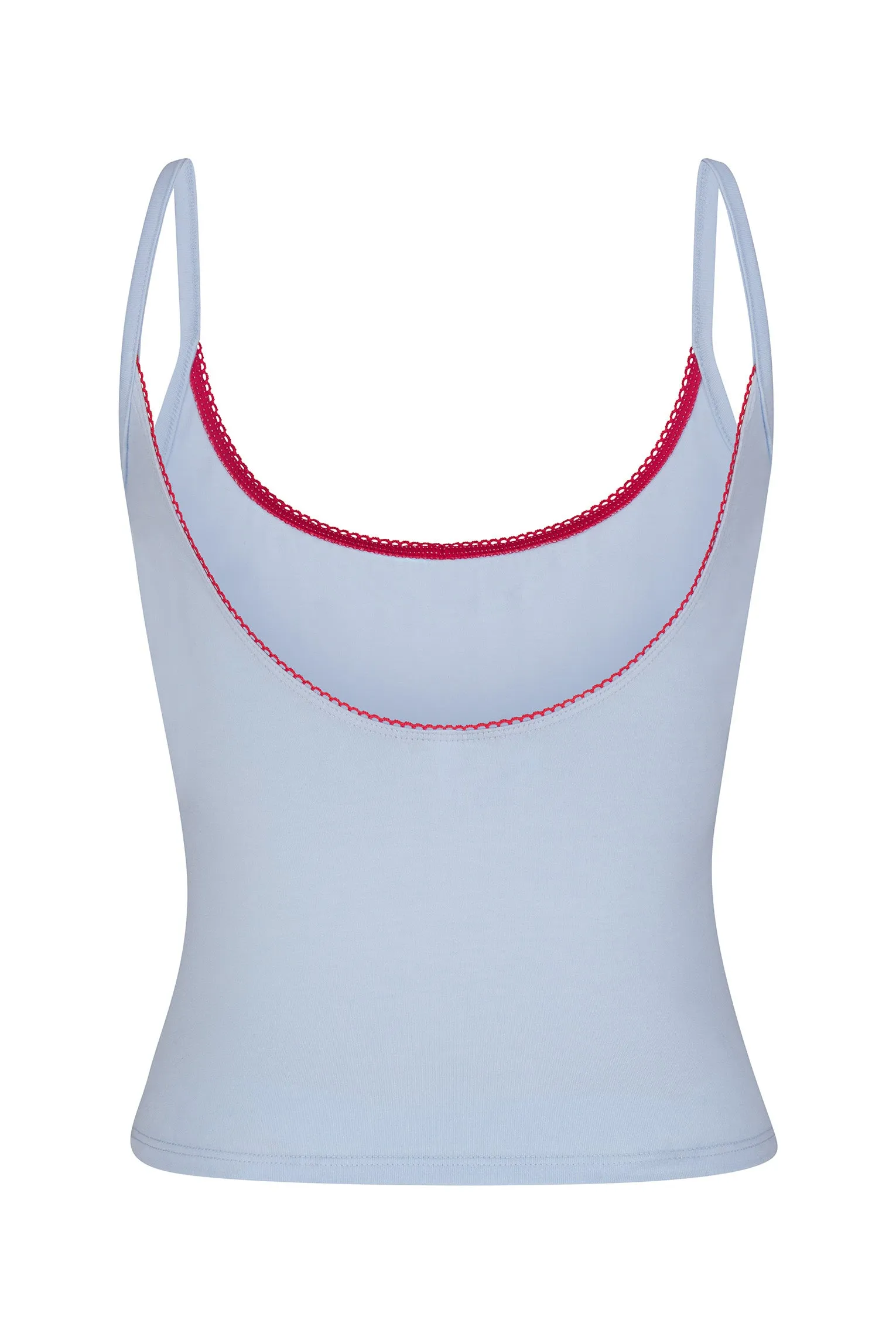 SCOOP BACK CAMI IN BABY BLUE/CHERRY