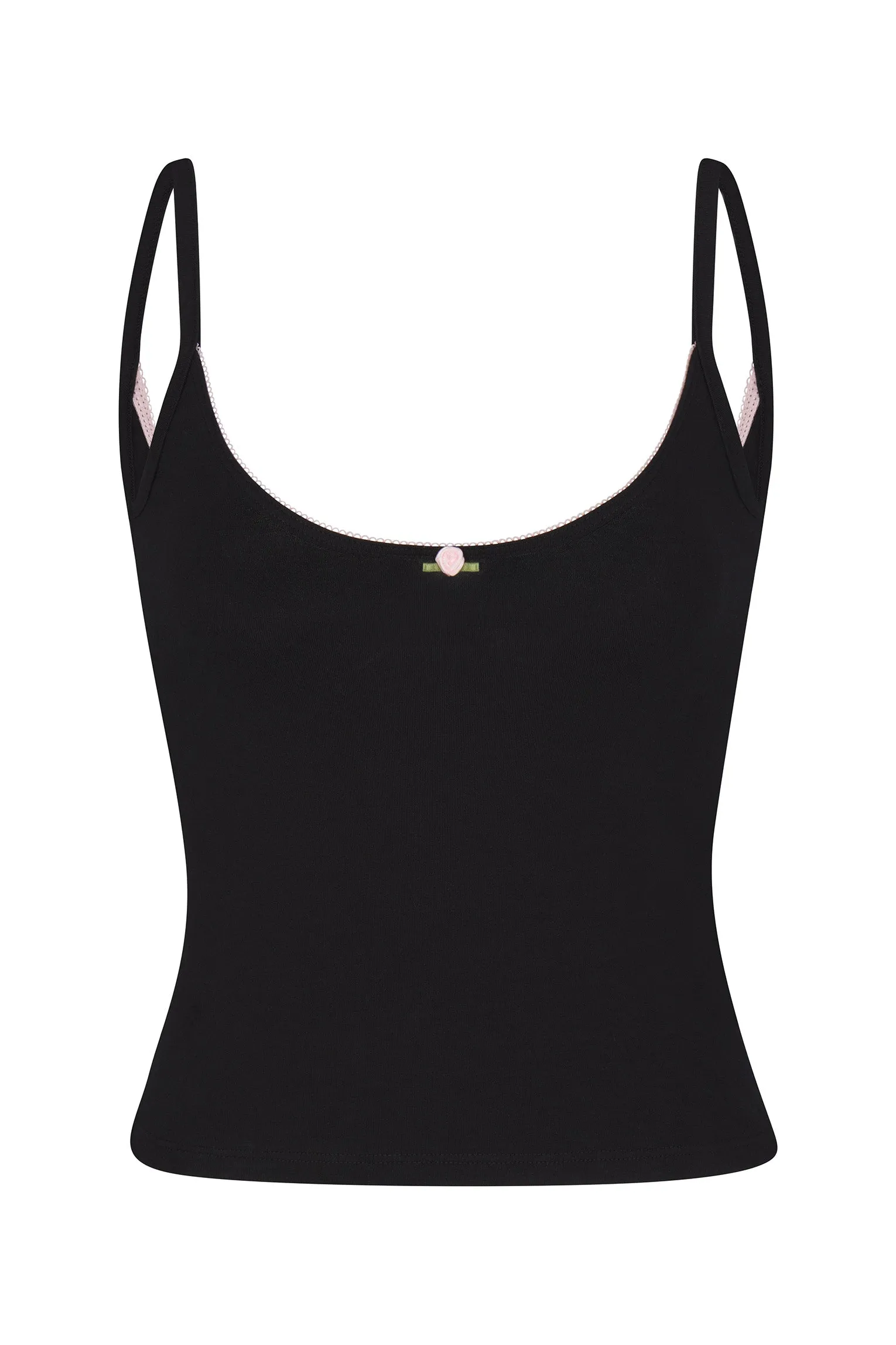 SCOOP BACK CAMI IN ONYX/PETAL