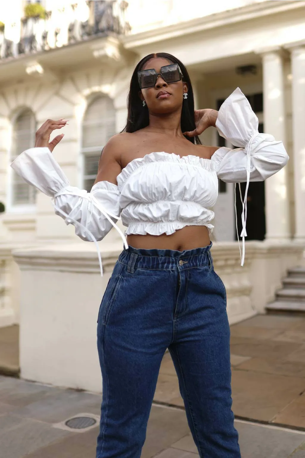 SETSOFRAN London White Ruffle Crop Top