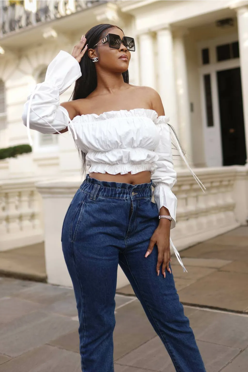 SETSOFRAN London White Ruffle Crop Top