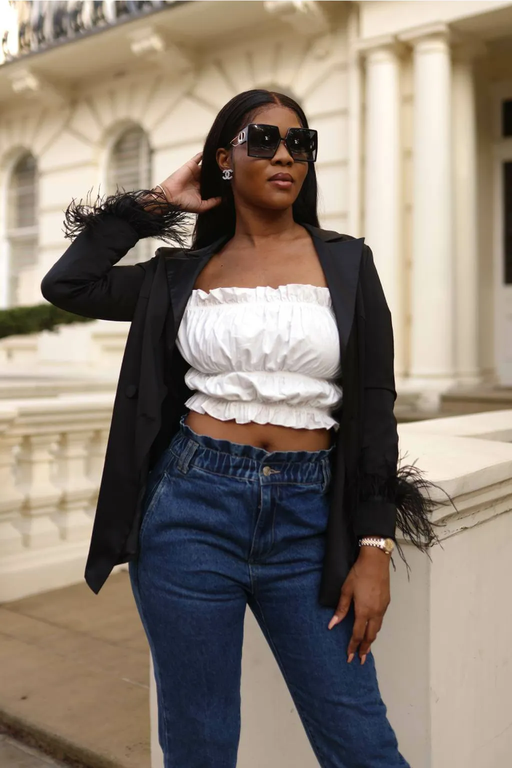 SETSOFRAN London White Ruffle Crop Top