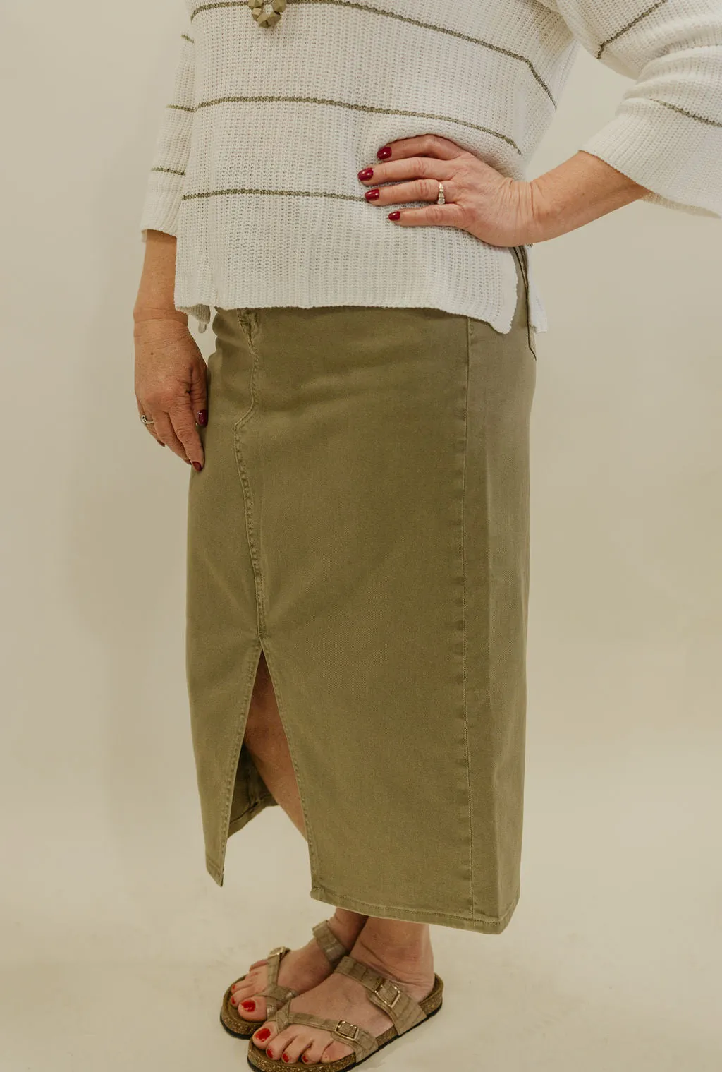 SHELLY MOSS GREEN DENIM SKIRT