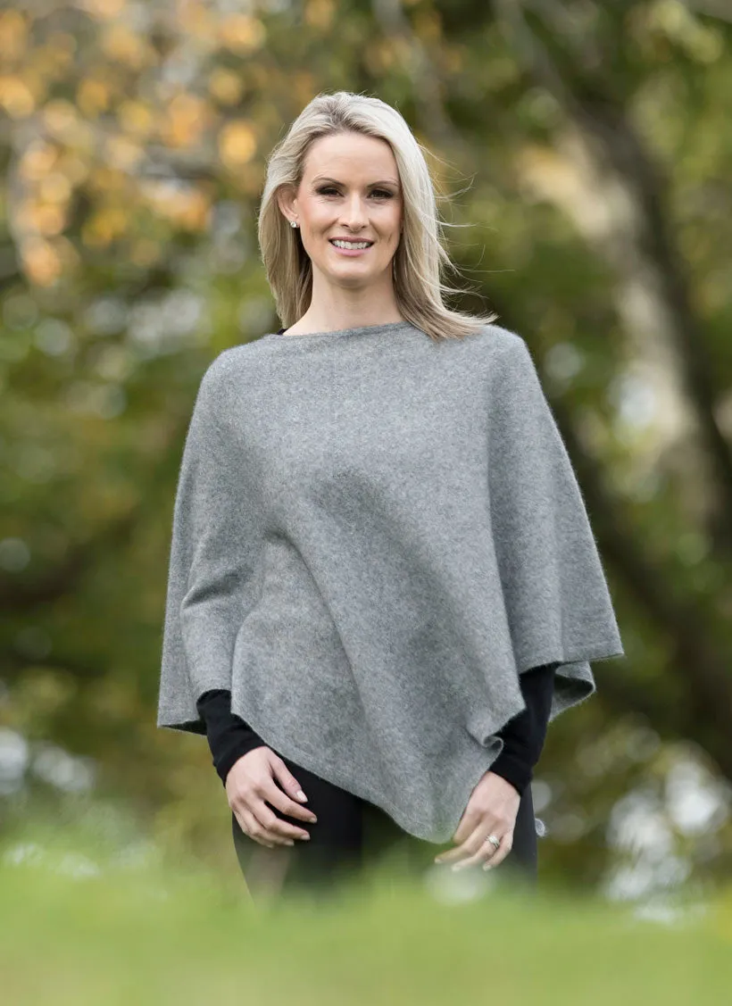 Silver Grey Women's Poncho Cape in Possum Merino Wool - NB698