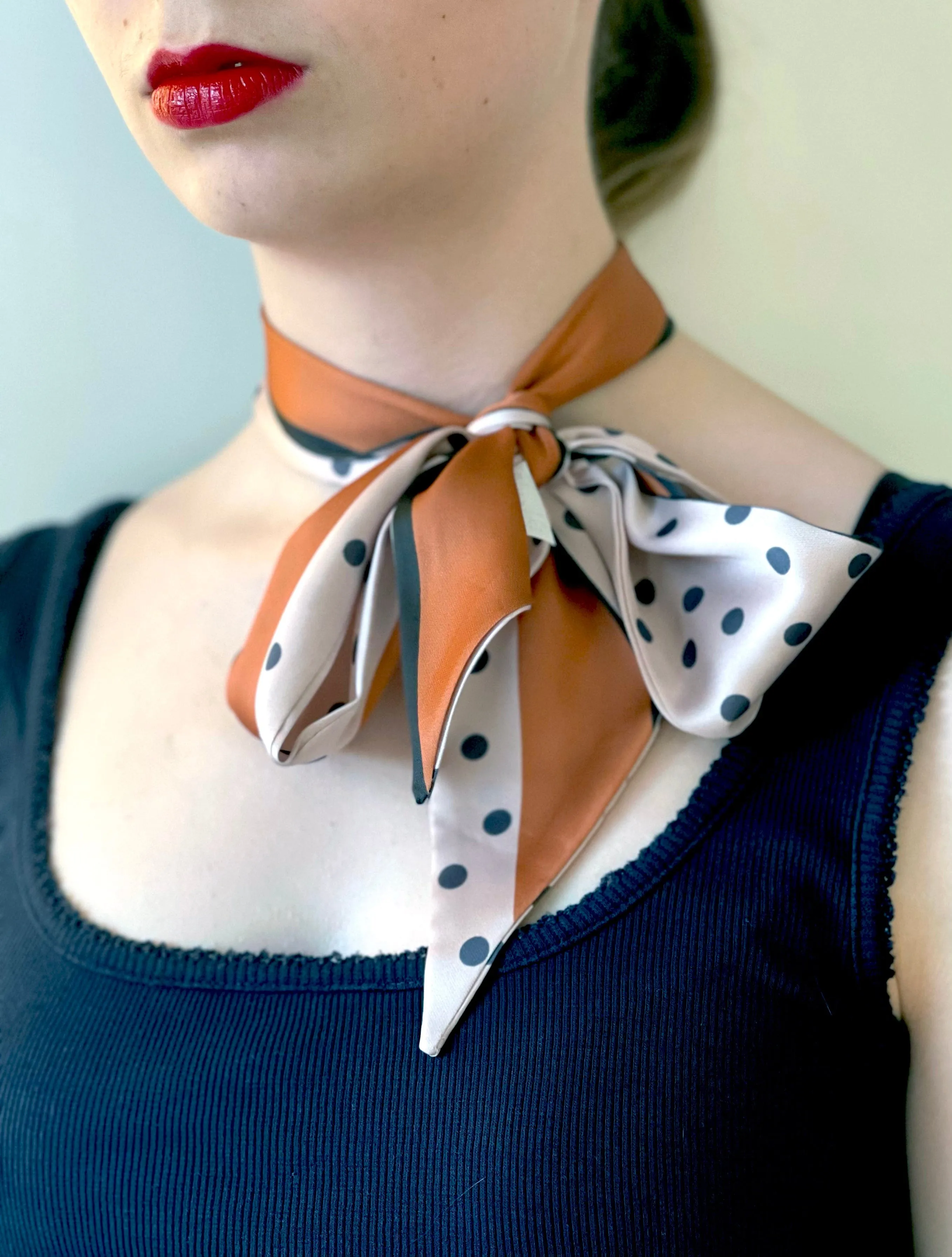 Skinny Scarf - Dot Scarf - Neck Scarf - Rust Cinnamon Stripe