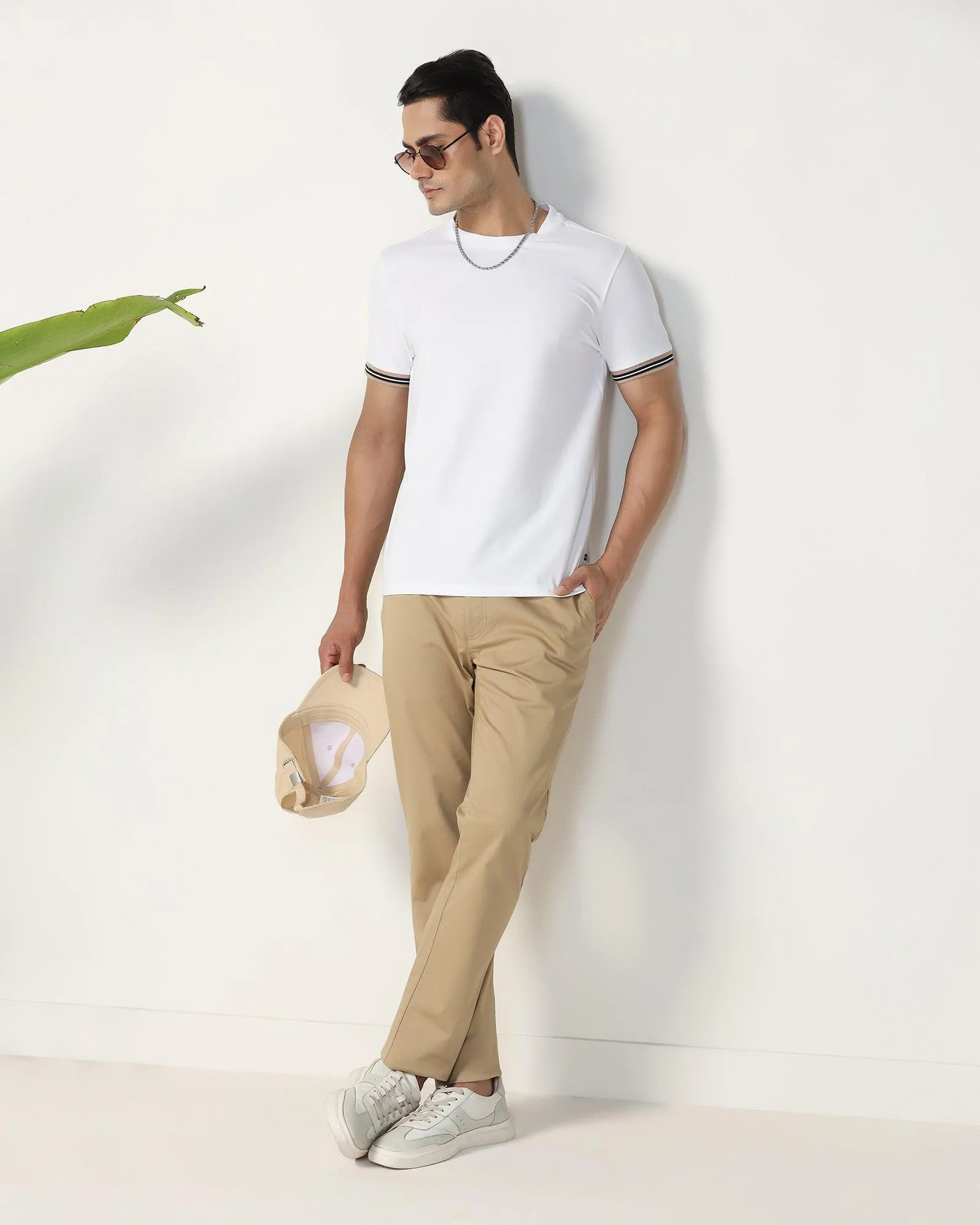 Slim Comfort B-95 Casual Beige Solid Khakis - Marico