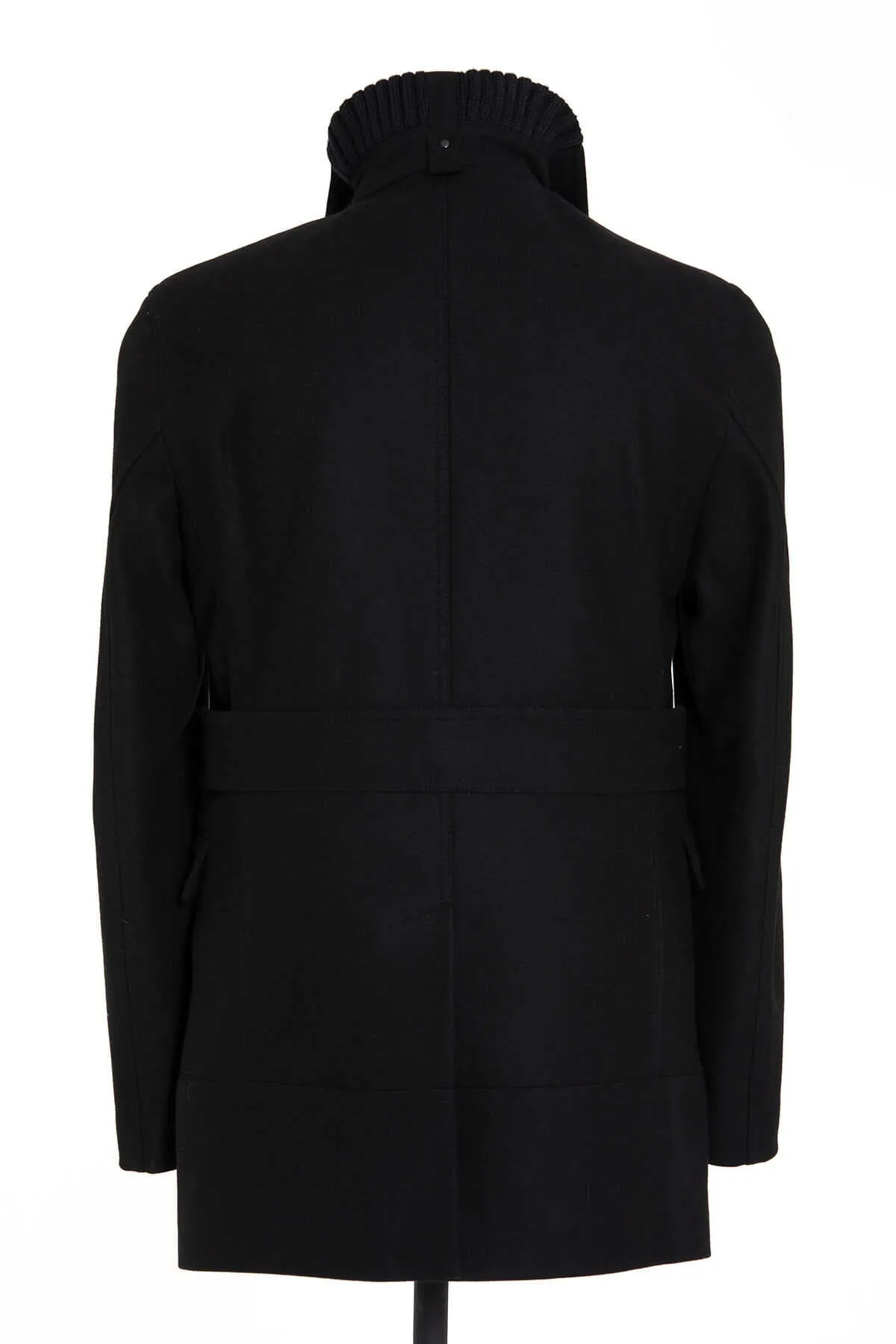 Slim Fit Cachet Double Breasted Black Wool Blend Overcoat