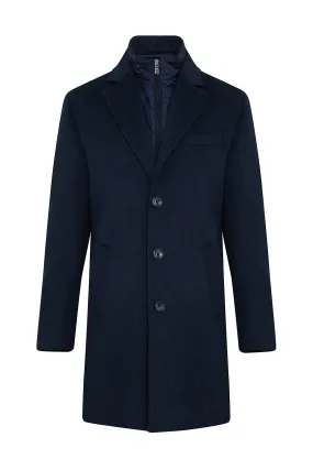 Slim Fit Cachet Notch Lapel Enamel Blue Wool Blend Overcoat