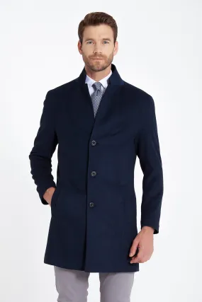 Slim Fit Cachet Notch Lapel Light Navy Overcoat