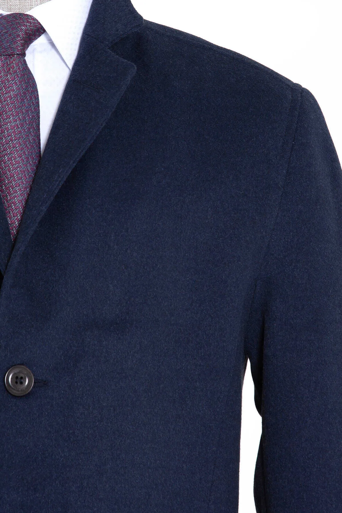 Slim Fit Cachet Notch Lapel Light Navy Overcoat