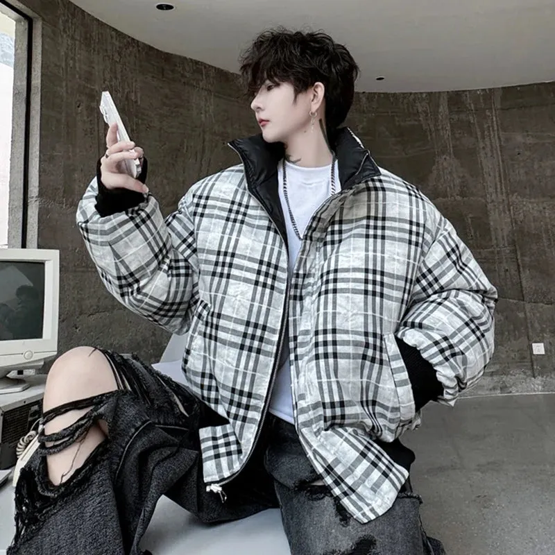 Solid Padded Plaid Reversible Jacket