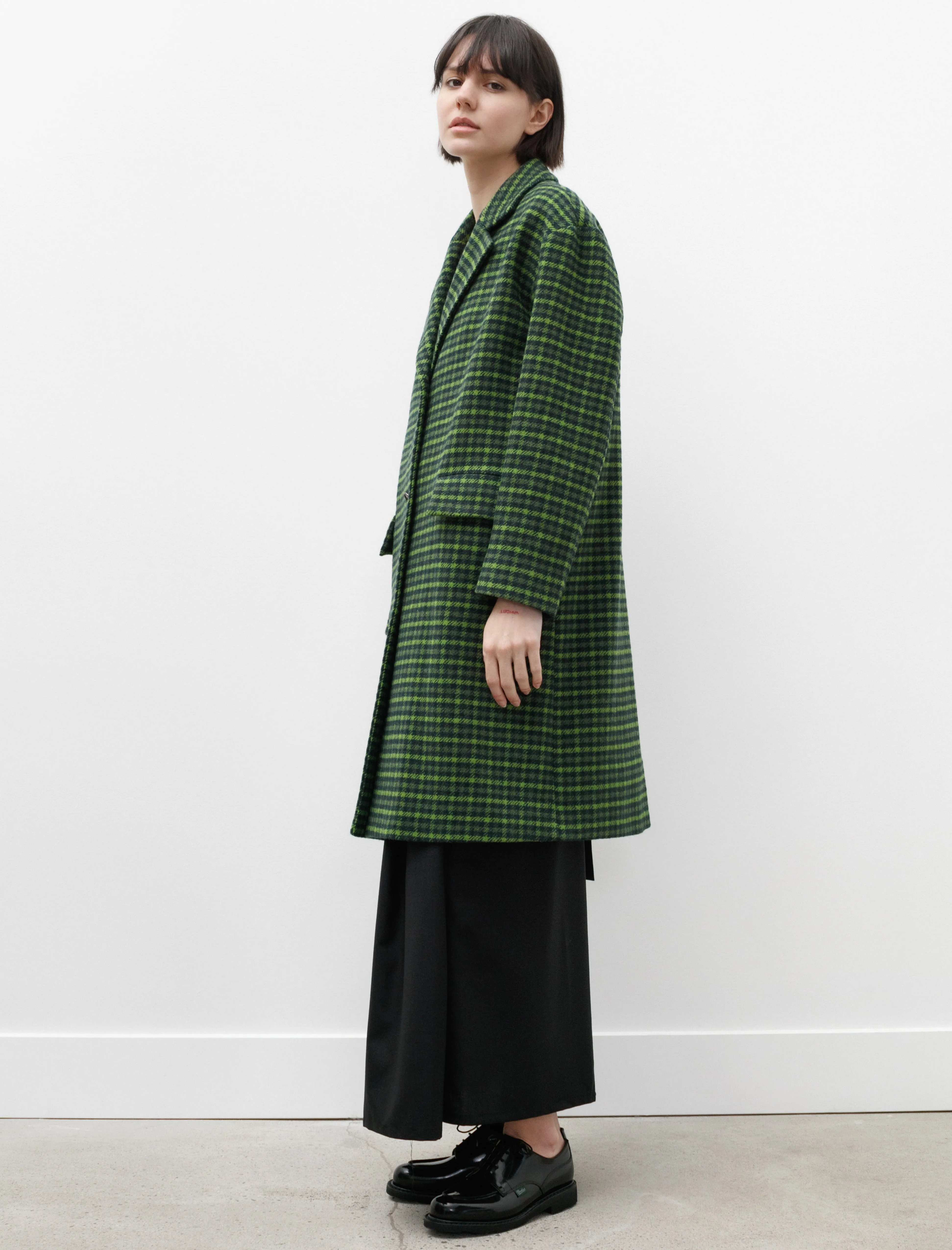 Straight Down Coat Green Plaid