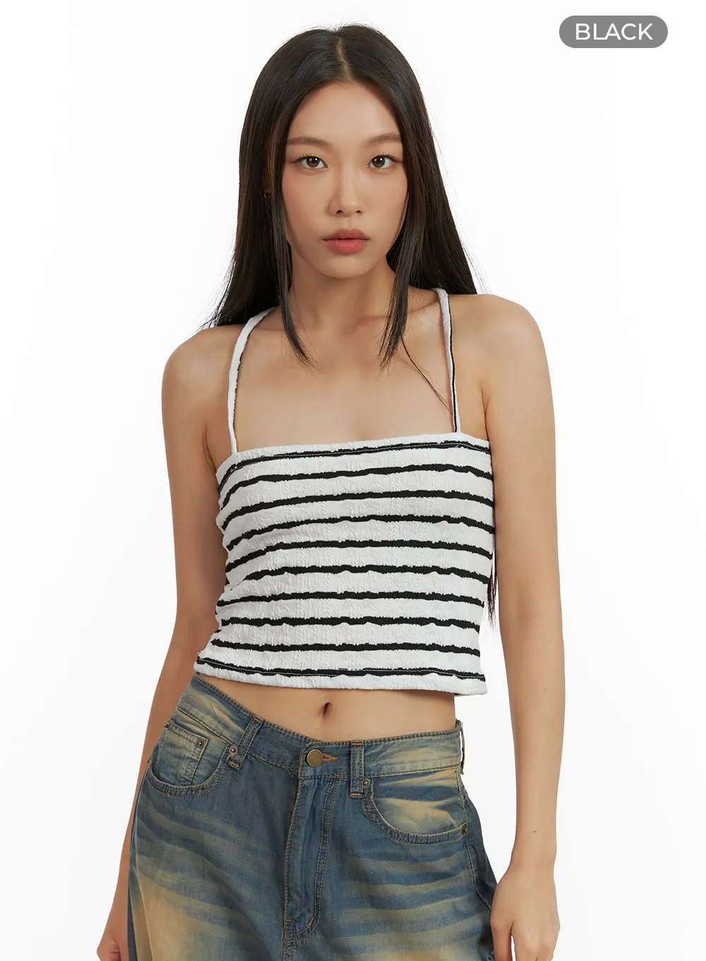 Stripe Halter Neck Tank Top CU414