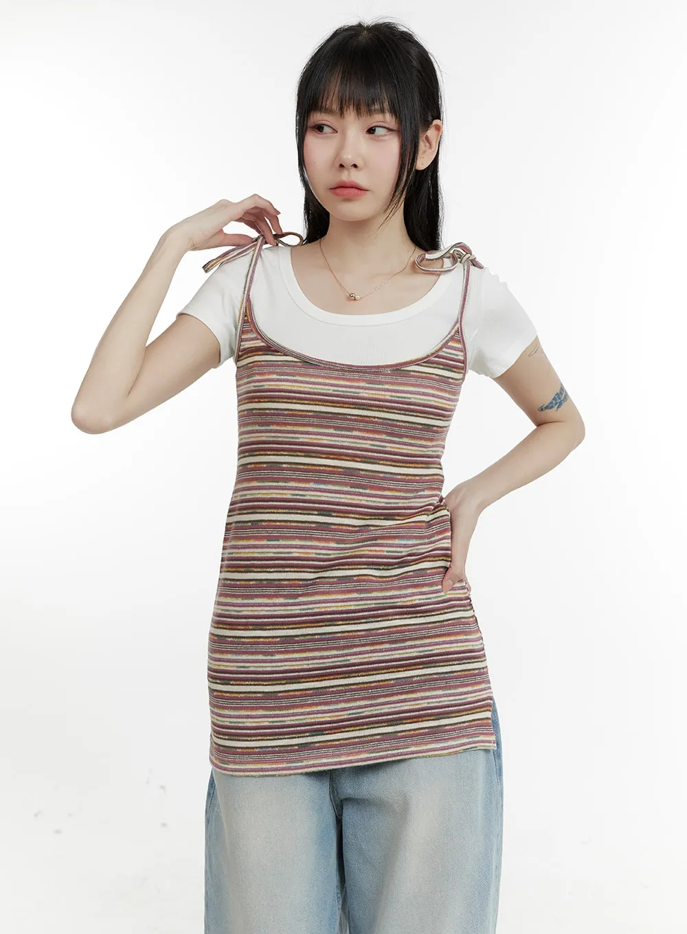 Striped Bowknot Cami Top CA401