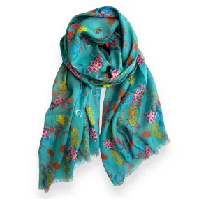 Turquoise Floral Scarf-Australian Bush Flowers