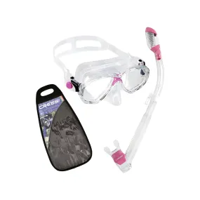 Used Cressi Marea Coloram Dry Mask and Supernova Dry Snorkel - Clear/Pink