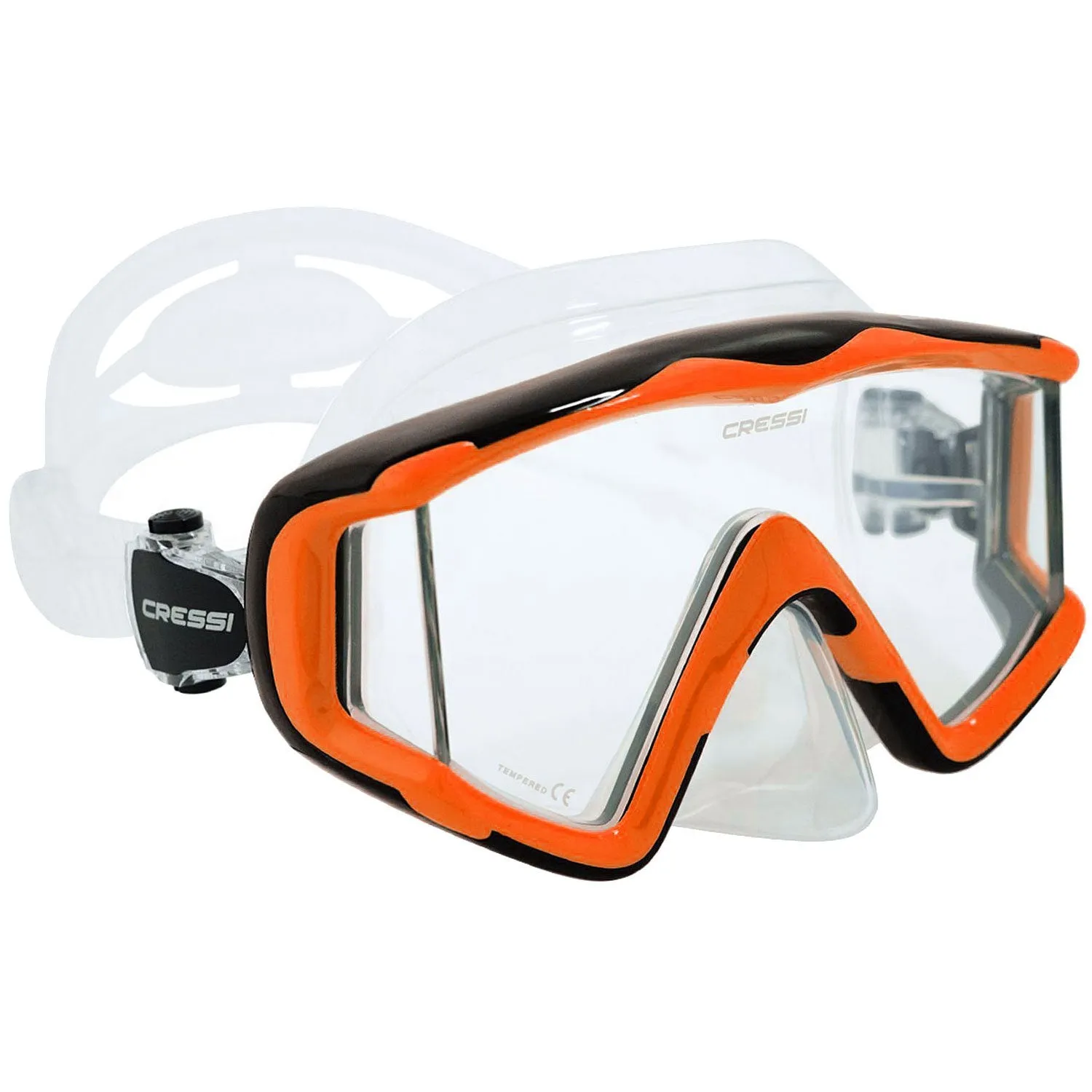 Used Cressi Pano 3 Scuba Dive Mask-Clear / Orange