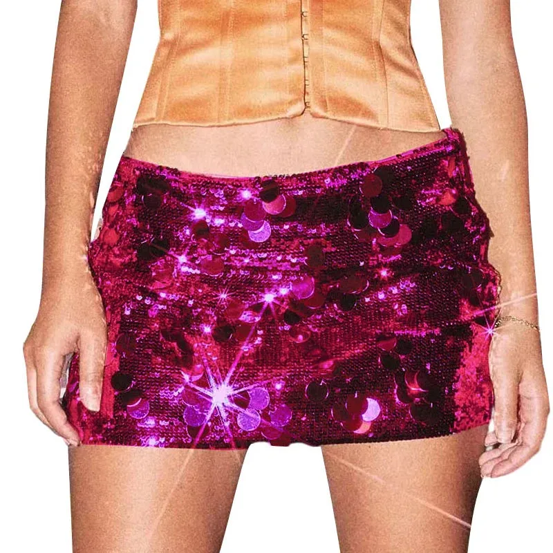 Vevesc Women Sparkle Sequin Mini Skirt Glitter Shinny Bodycon Pencil Short Skirts Dancing Party Going Out Skirt Y2K Fashion Streetwear