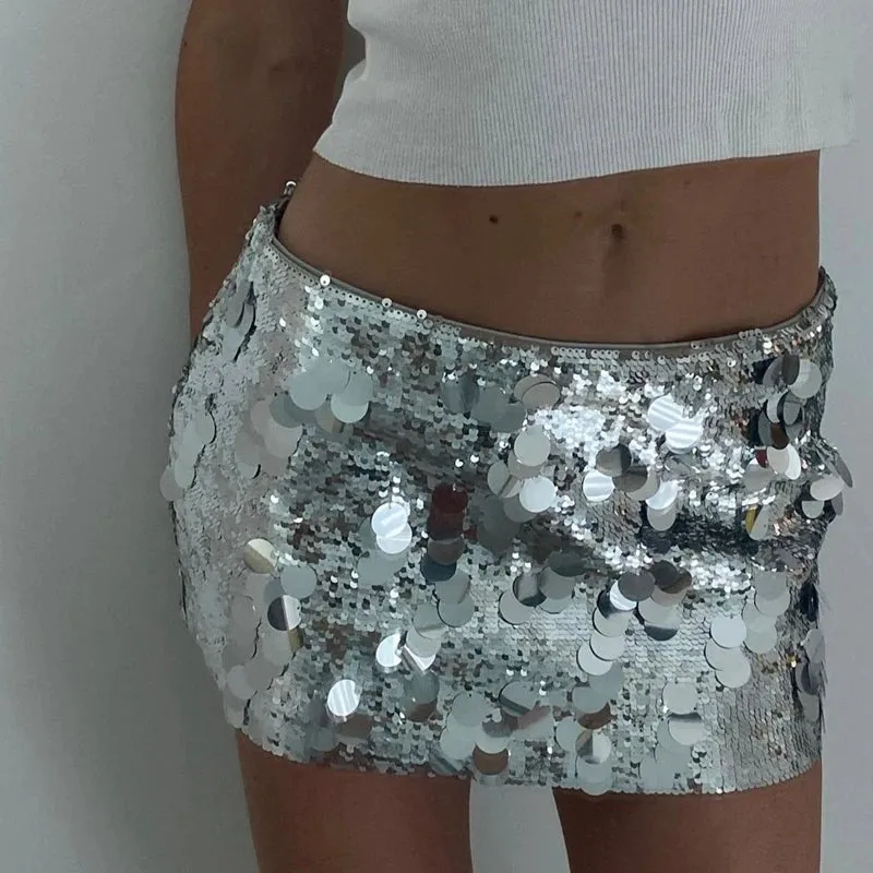 Vevesc Women Sparkle Sequin Mini Skirt Glitter Shinny Bodycon Pencil Short Skirts Dancing Party Going Out Skirt Y2K Fashion Streetwear