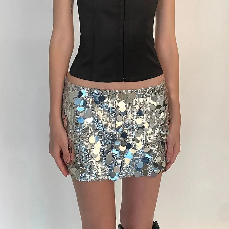 Vevesc Women Sparkle Sequin Mini Skirt Glitter Shinny Bodycon Pencil Short Skirts Dancing Party Going Out Skirt Y2K Fashion Streetwear