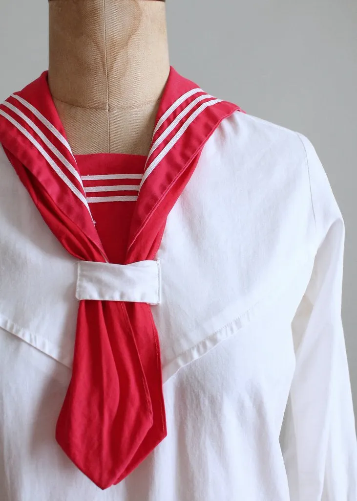 Vintage 1920s Red and White Sailor Style Midi Blouse