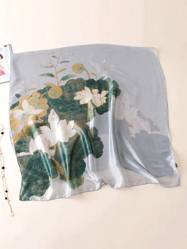 Vintage Floral Printed Vegan Silk Scarf