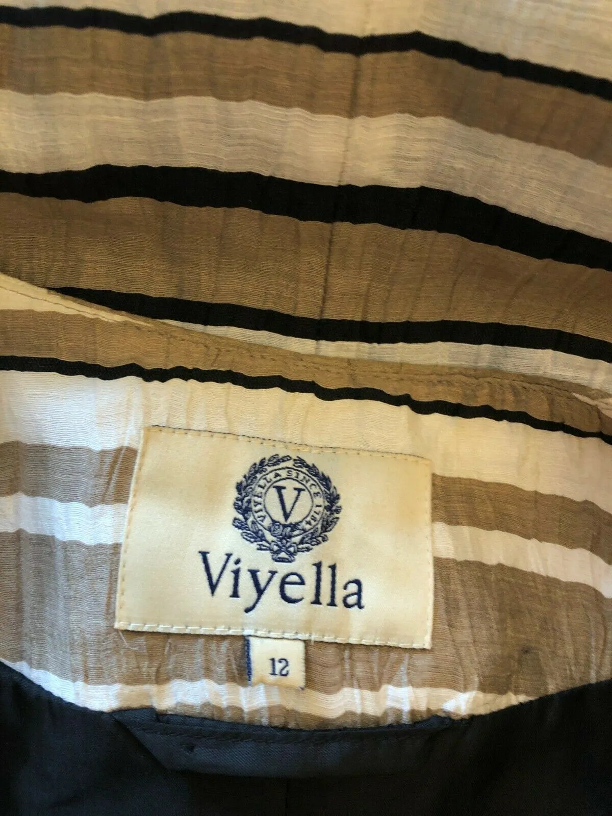 Viyella Mocha, Cream & Black Linen Mix Box Jacket UK 12 US 8 EU 40