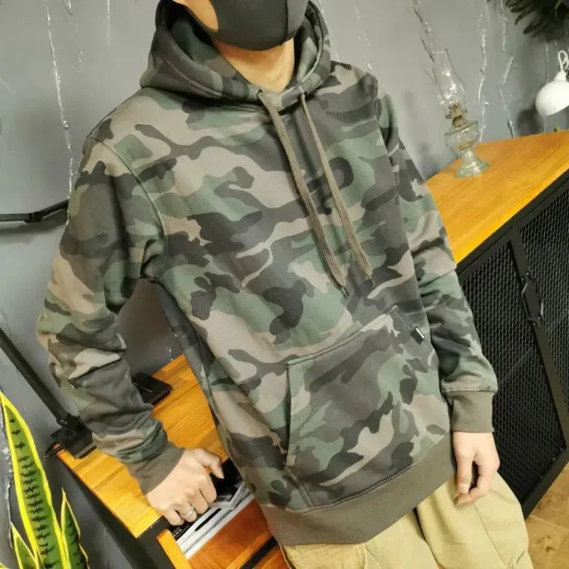 Wiaofellas  -  Overfit Autumn Male Hoodie Camouflage High Quality Korean Style Aesthetic New In Designer Y2k Vintage Men's Hooded Sweatshirt