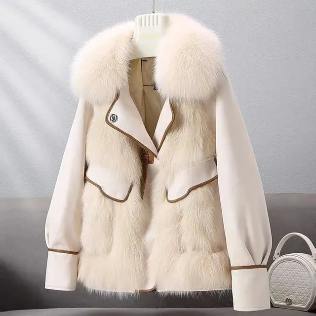 Winter Suede Ladies Faux Fur Coat - Belted Fur Coat