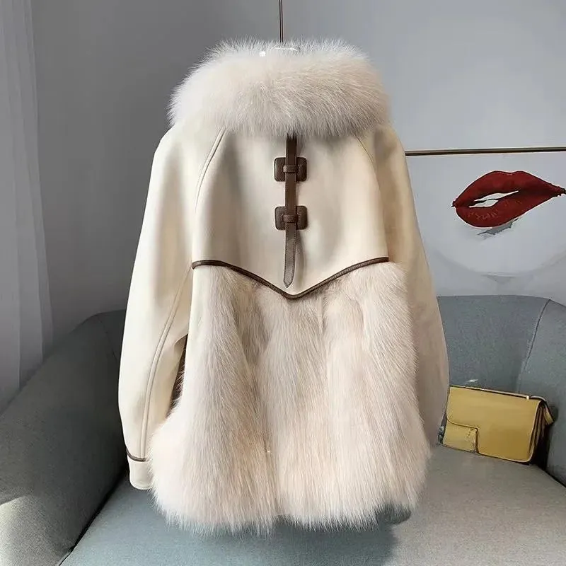 Winter Suede Ladies Faux Fur Coat - Belted Fur Coat