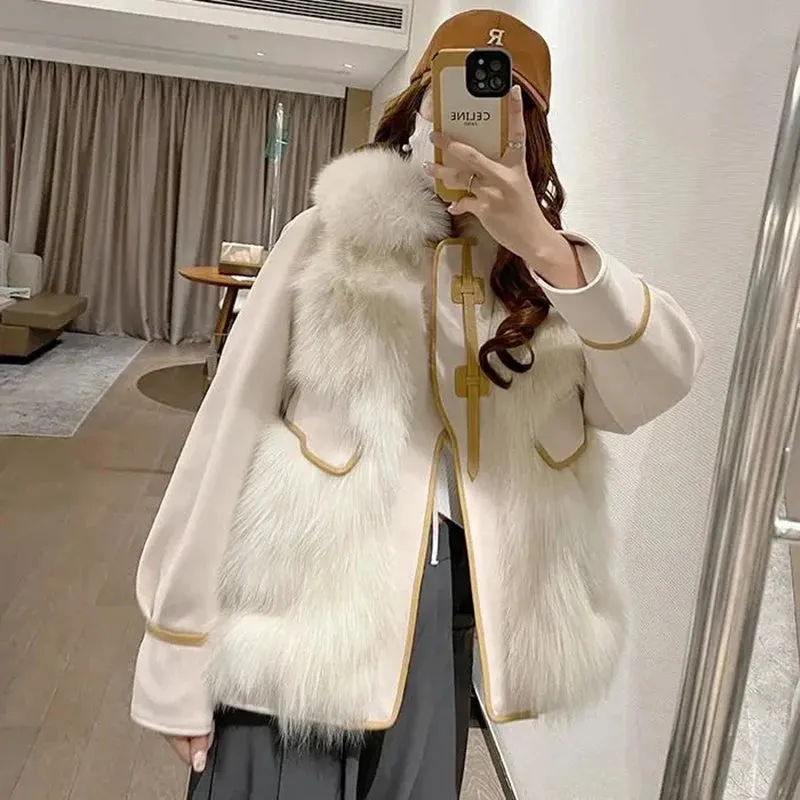 Winter Suede Ladies Faux Fur Coat - Belted Fur Coat