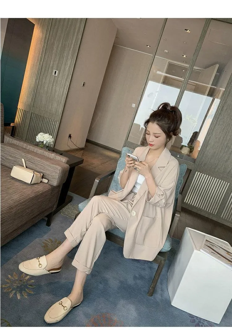 Wjczt Korean Style New Pink Elegant Women's Pants Suit Fashion Loose Jacket Trousers Two-piece Set Female Office Blazer Tracksuit