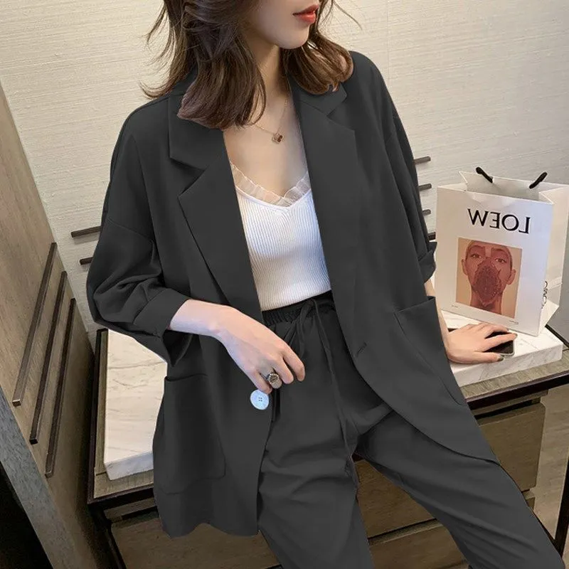 Wjczt Korean Style New Pink Elegant Women's Pants Suit Fashion Loose Jacket Trousers Two-piece Set Female Office Blazer Tracksuit