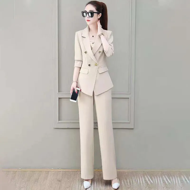 Wjczt Summer Korean Style Elegant Women's Pants Suit Fashion Slim Jacket Trousers Two-piece Set Office Blazer Temperament Tracksuit