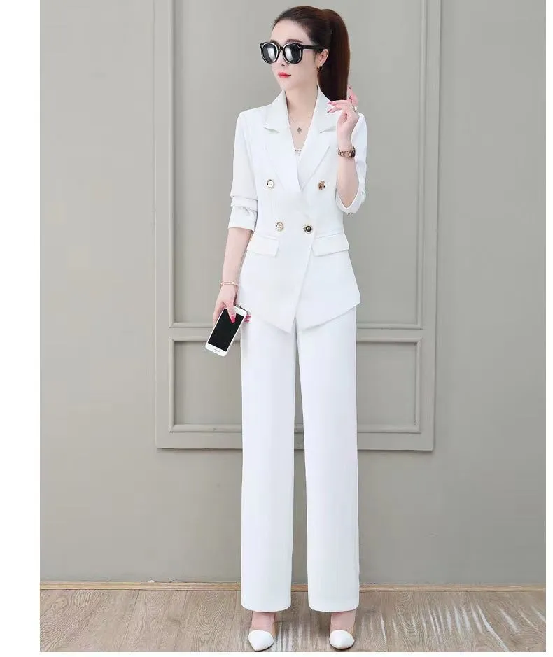 Wjczt Summer Korean Style Elegant Women's Pants Suit Fashion Slim Jacket Trousers Two-piece Set Office Blazer Temperament Tracksuit