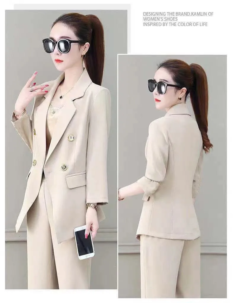 Wjczt Summer Korean Style Elegant Women's Pants Suit Fashion Slim Jacket Trousers Two-piece Set Office Blazer Temperament Tracksuit