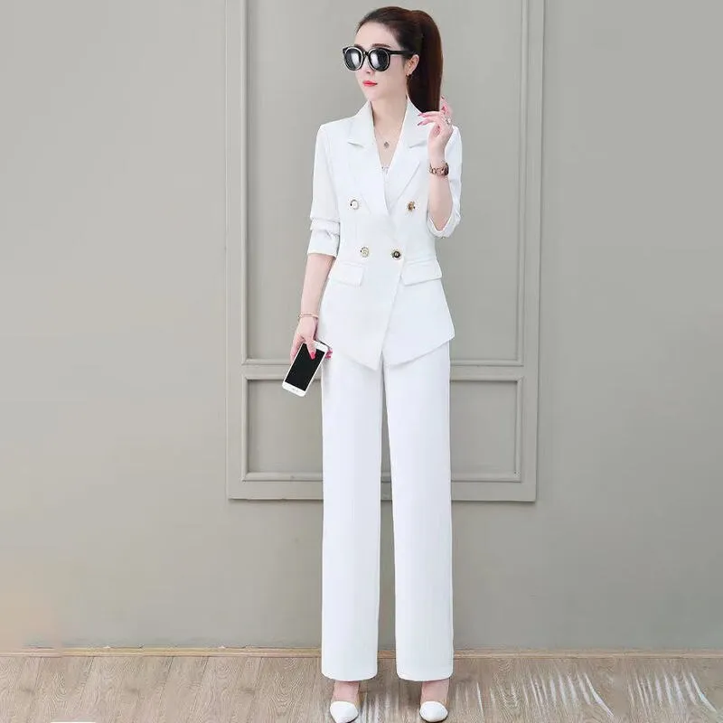 Wjczt Summer Korean Style Elegant Women's Pants Suit Fashion Slim Jacket Trousers Two-piece Set Office Blazer Temperament Tracksuit